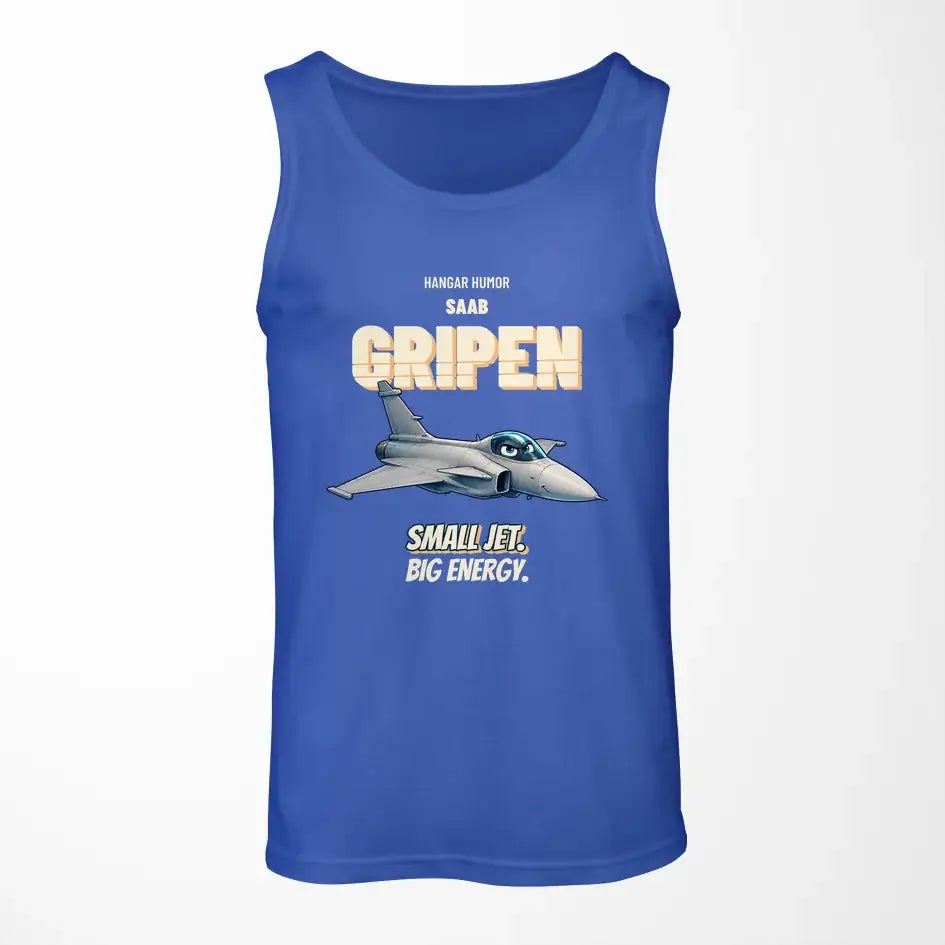 Saab JAS 39C Gripen - Small jet. Big energy. design on blue tank top