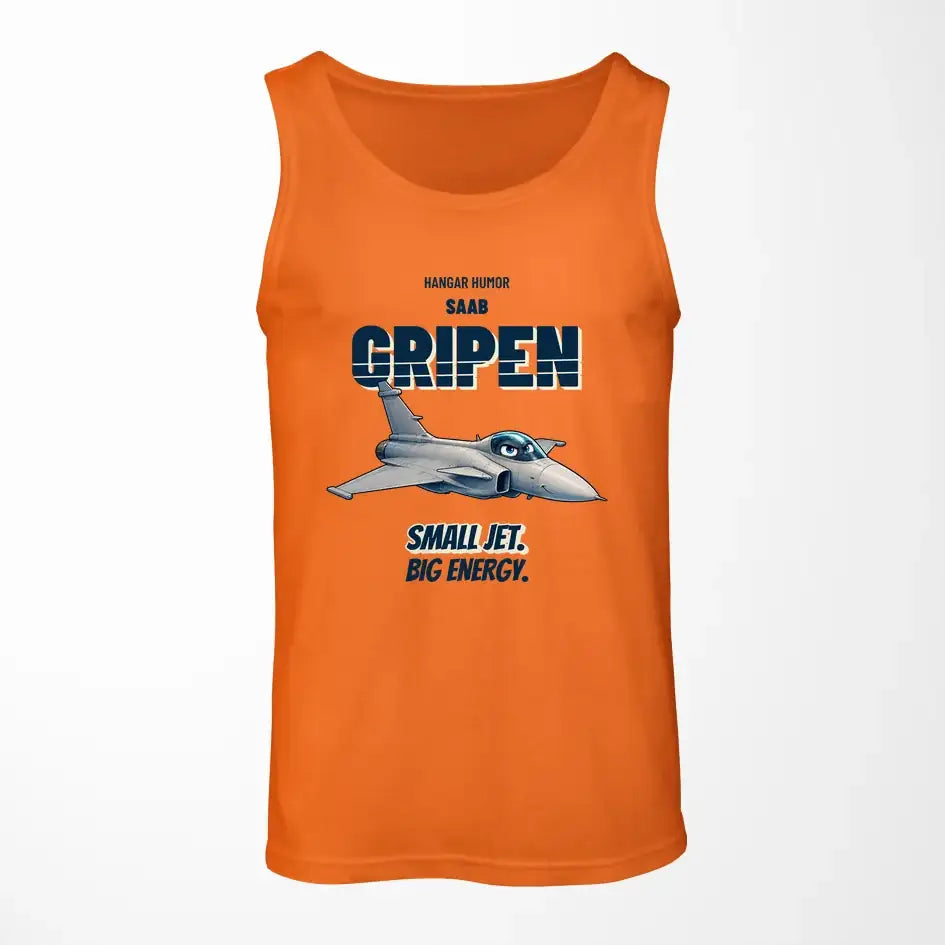 Saab JAS 39C Gripen - Small jet. Big energy. design on orange tank top