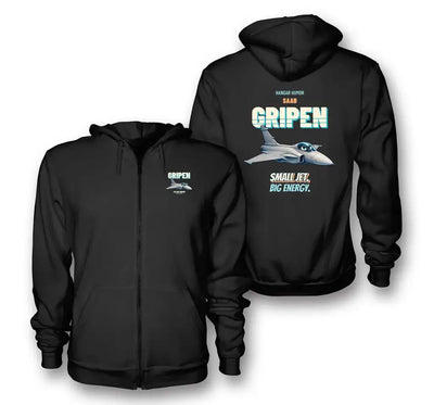 Saab JAS 39C Gripen - Small jet. Big energy. design on black zipped hoodie