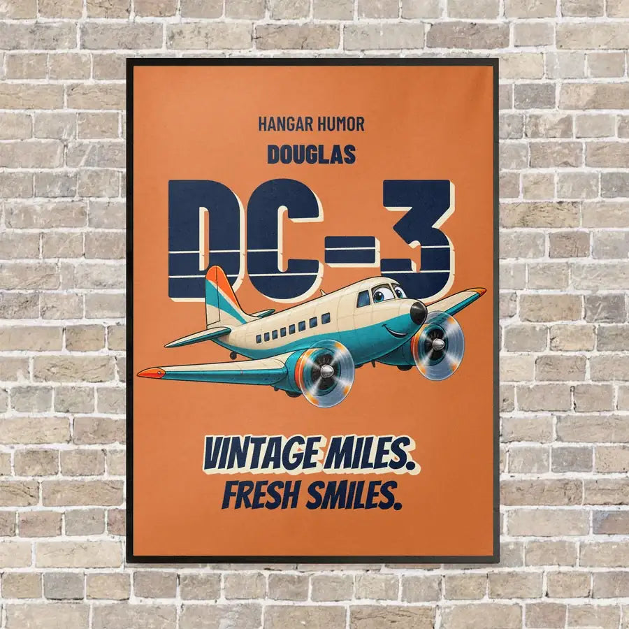 Douglas DC-3 - Vintage miles. Fresh smiles. vertical canvas print - framed - orange background