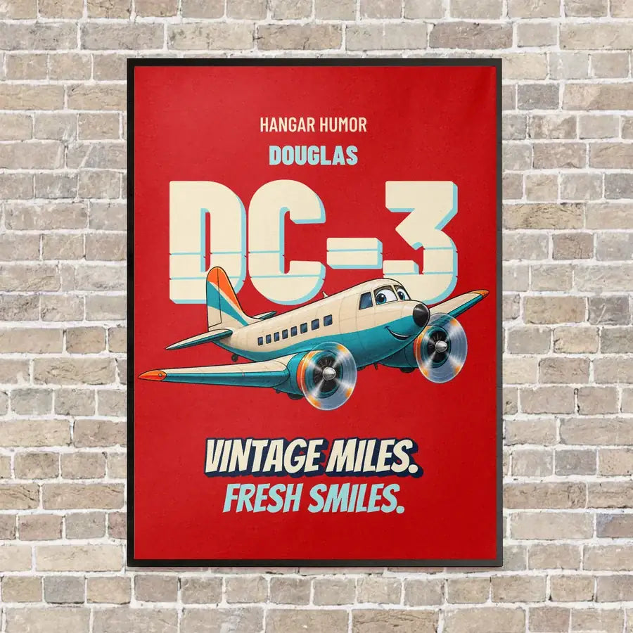 Douglas DC-3 - Vintage miles. Fresh smiles. vertical canvas print - framed - red background