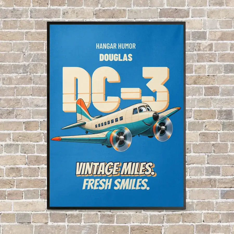 Douglas DC-3 - Vintage miles. Fresh smiles. vertical canvas print - framed - turquoise background