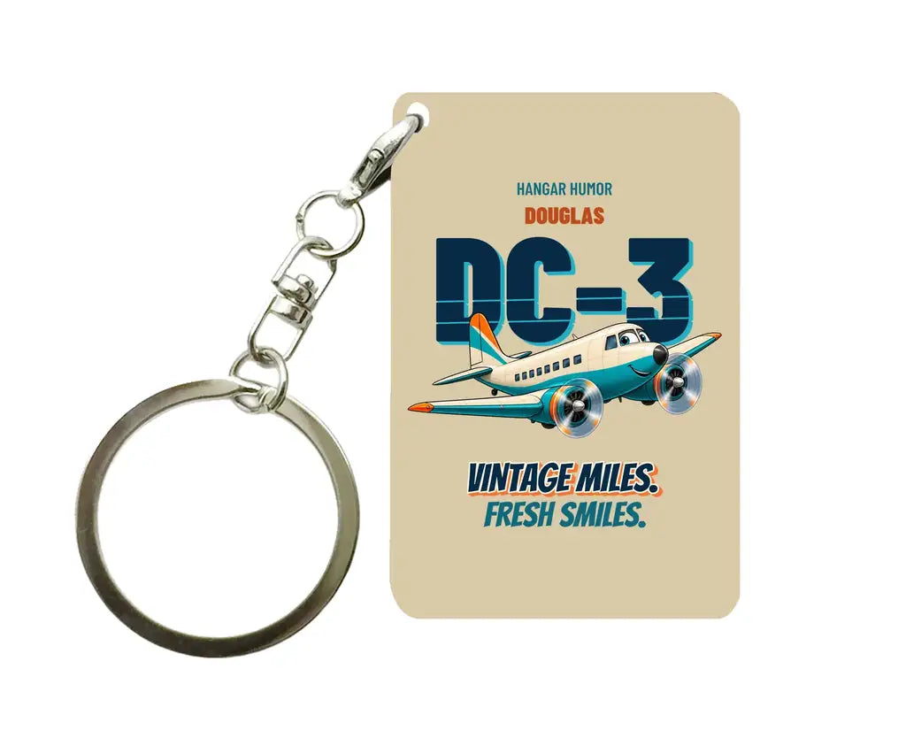 Douglas DC-3 - Vintage miles. Fresh smiles. design on beige key chain