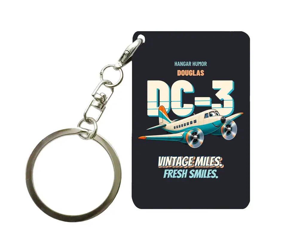 Douglas DC-3 - Vintage miles. Fresh smiles. design on black key chain