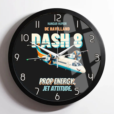 De Havilland Dash 8-400 - Prop energy. Jet attitude. design on black framed wall clock