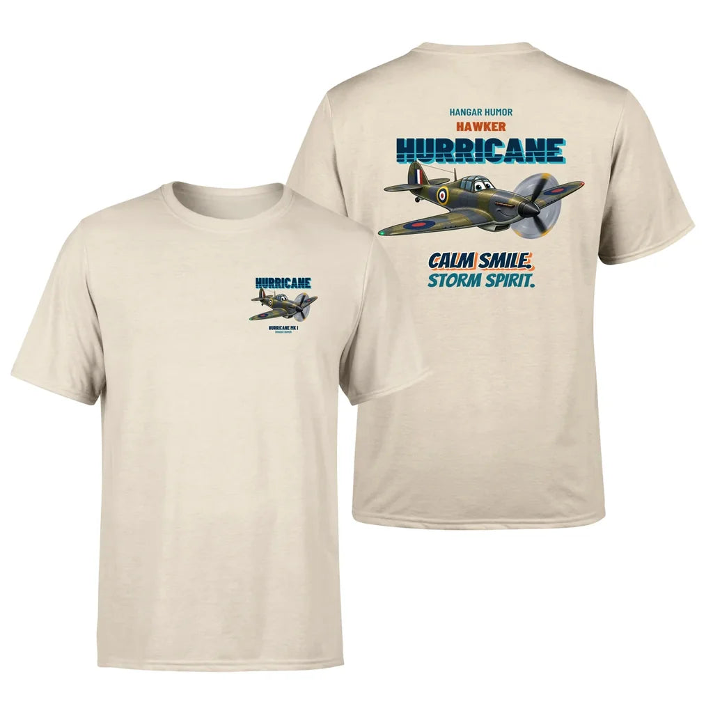 Hawker Hurricane Mk I - Calm smile. Storm spirit. - Double-Side T-Shirt design on beige double side t shirt