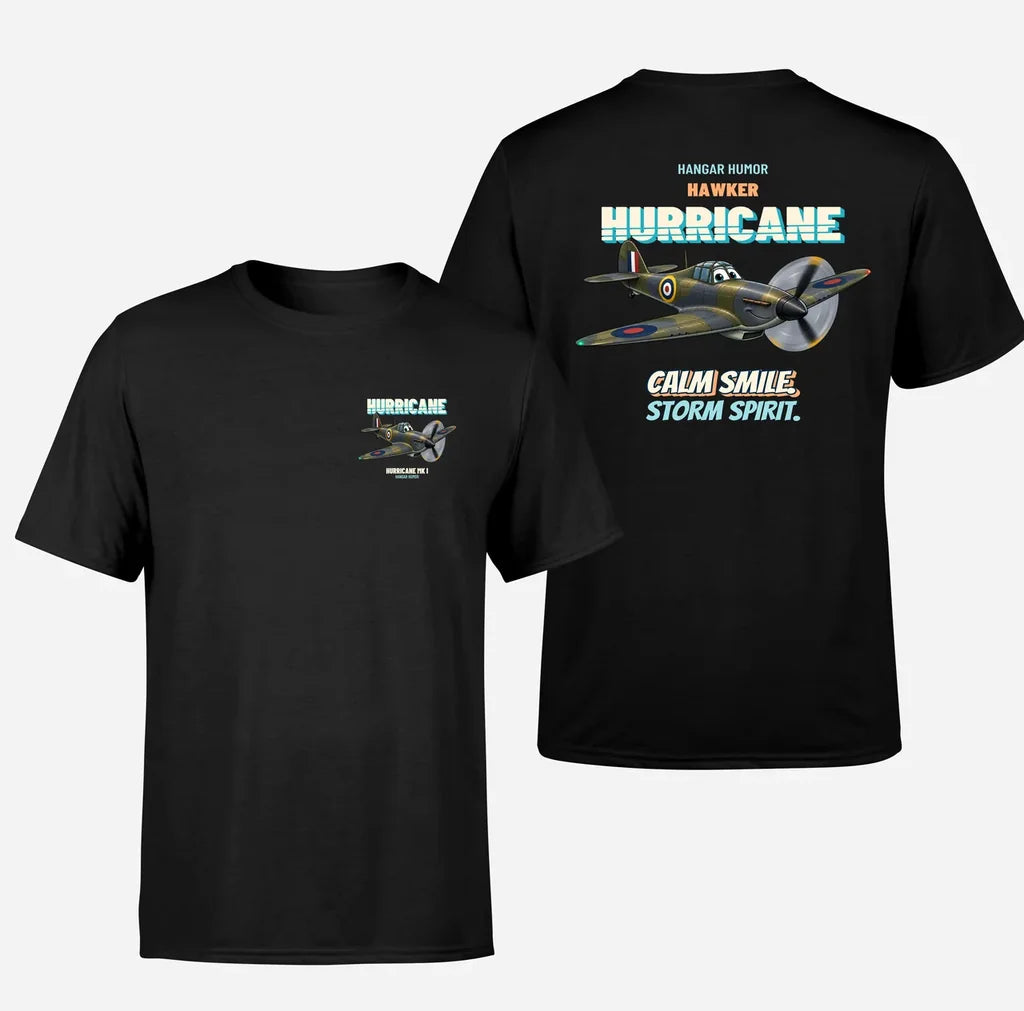Hawker Hurricane Mk I - Calm smile. Storm spirit. - Double-Side T-Shirt design on black double side t shirt