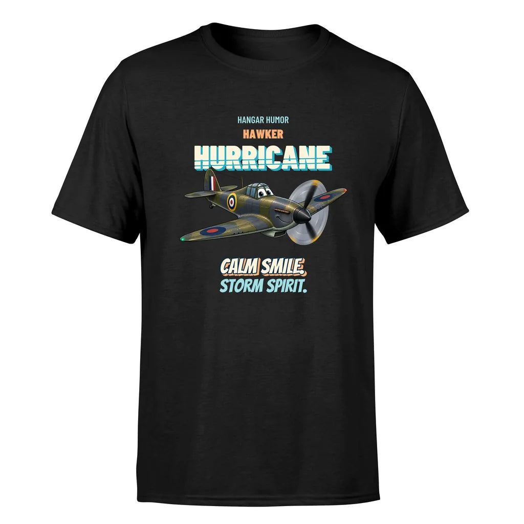 Hawker Hurricane Mk I - Calm smile. Storm spirit. - Premium T-Shirt design on black premium t shirt