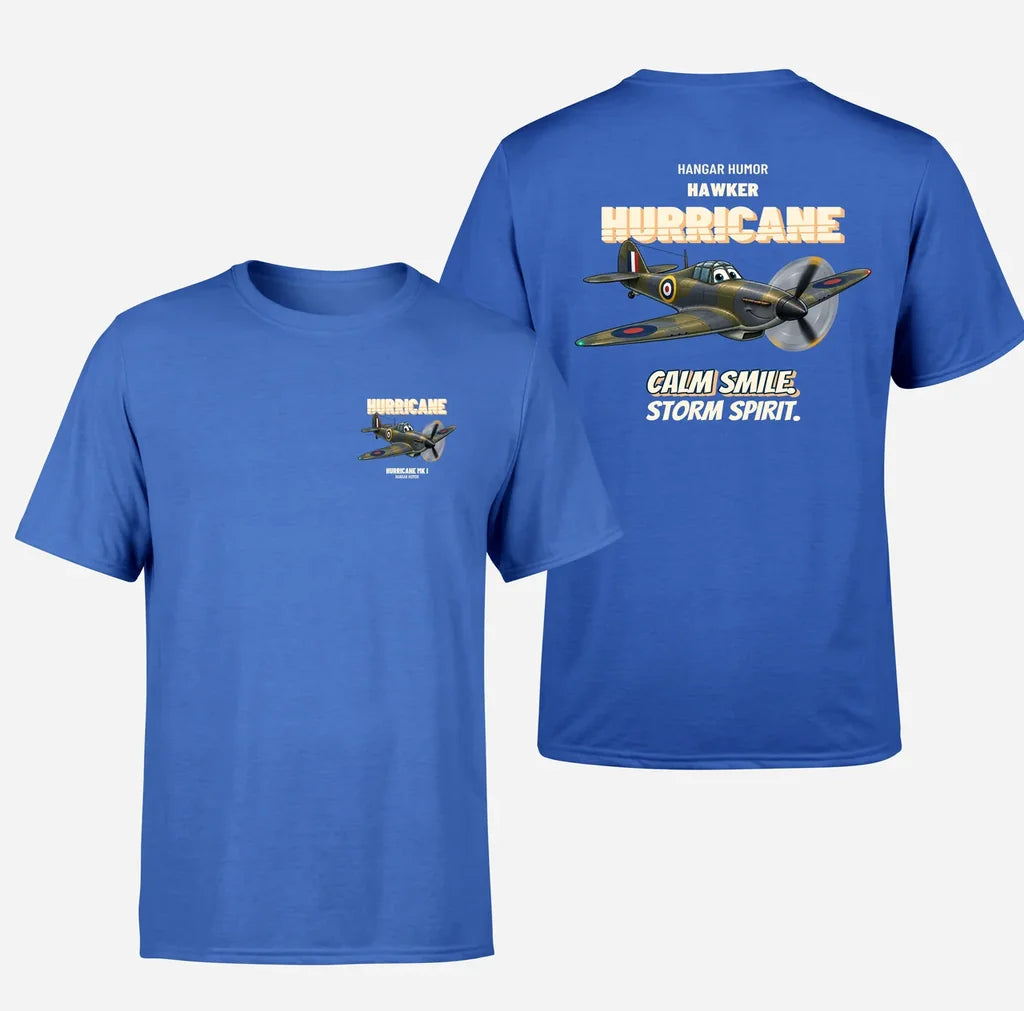 Hawker Hurricane Mk I - Calm smile. Storm spirit. - Double-Side T-Shirt design on blue double side t shirt