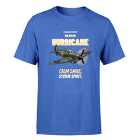 Thumbnail for Hawker Hurricane Mk I - Calm smile. Storm spirit. - Premium T-Shirt design on blue premium t shirt