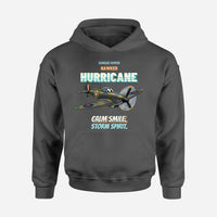 Thumbnail for Hawker Hurricane Mk I - Calm smile. Storm spirit. design on dark gray hoodie single side