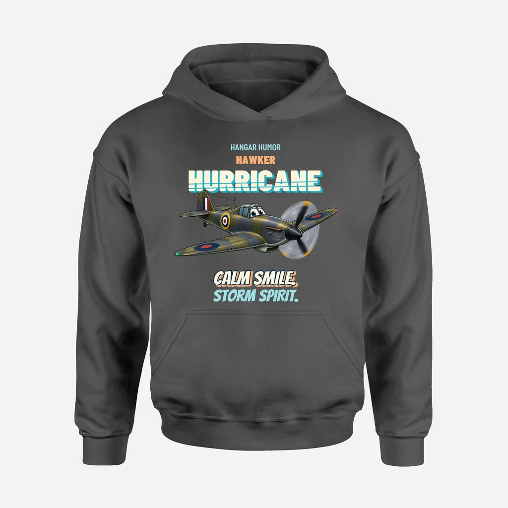 Hawker Hurricane Mk I - Calm smile. Storm spirit. design on dark gray hoodie single side