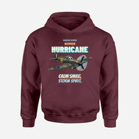 Thumbnail for Hawker Hurricane Mk I - Calm smile. Storm spirit. design on dark red hoodie single side