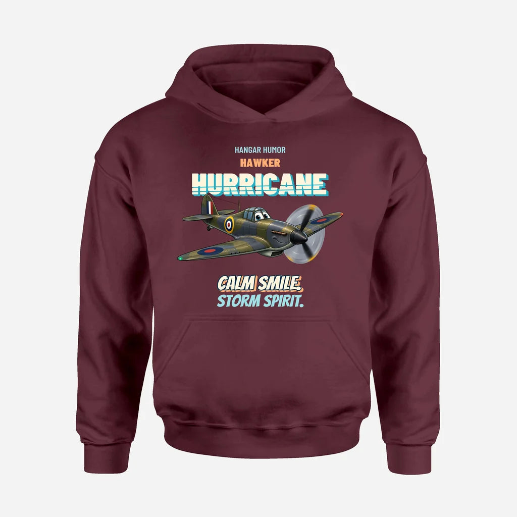 Hawker Hurricane Mk I - Calm smile. Storm spirit. design on dark red hoodie single side