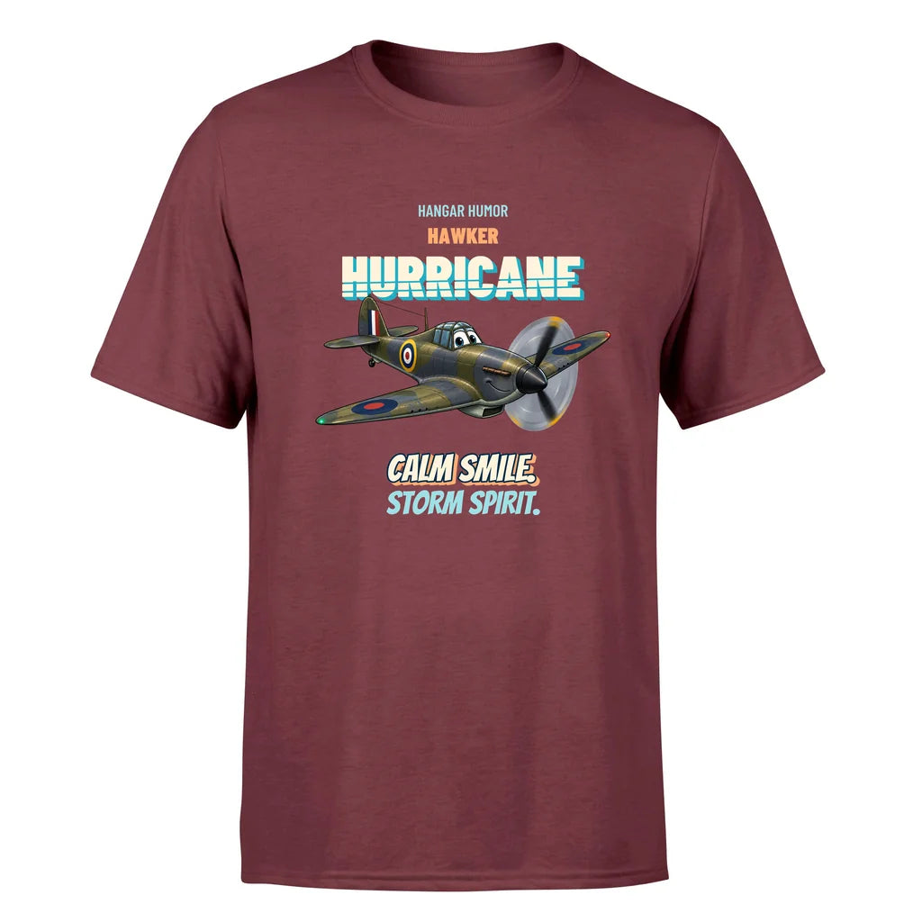Hawker Hurricane Mk I - Calm smile. Storm spirit. - Premium T-Shirt design on darkred premium t shirt