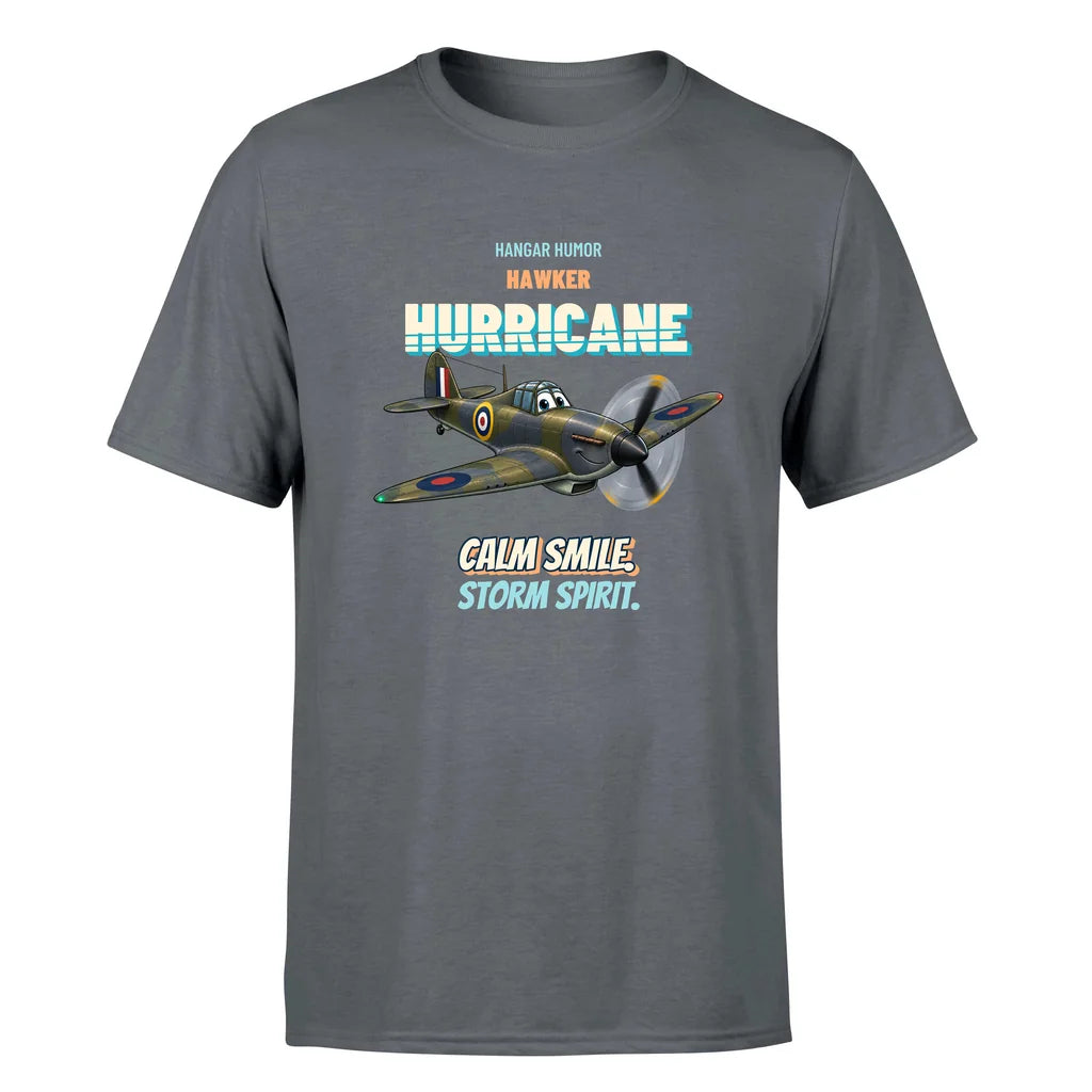 Hawker Hurricane Mk I - Calm smile. Storm spirit. - Premium T-Shirt design on gray premium t shirt
