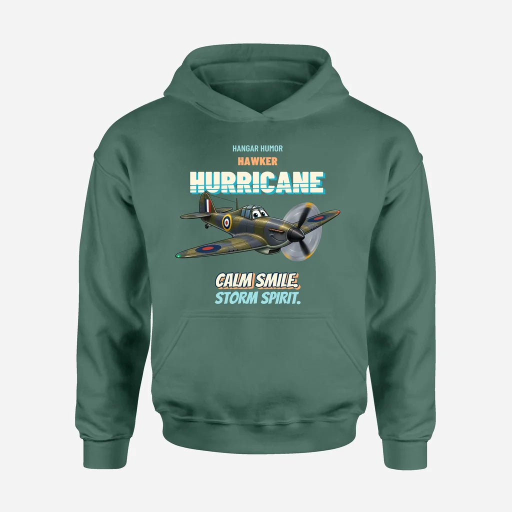 Hawker Hurricane Mk I - Calm smile. Storm spirit. design on green hoodie single side
