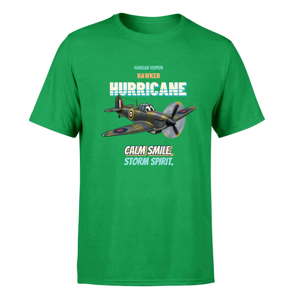 Hawker Hurricane Mk I - Calm smile. Storm spirit. - Premium T-Shirt design on green premium t shirt