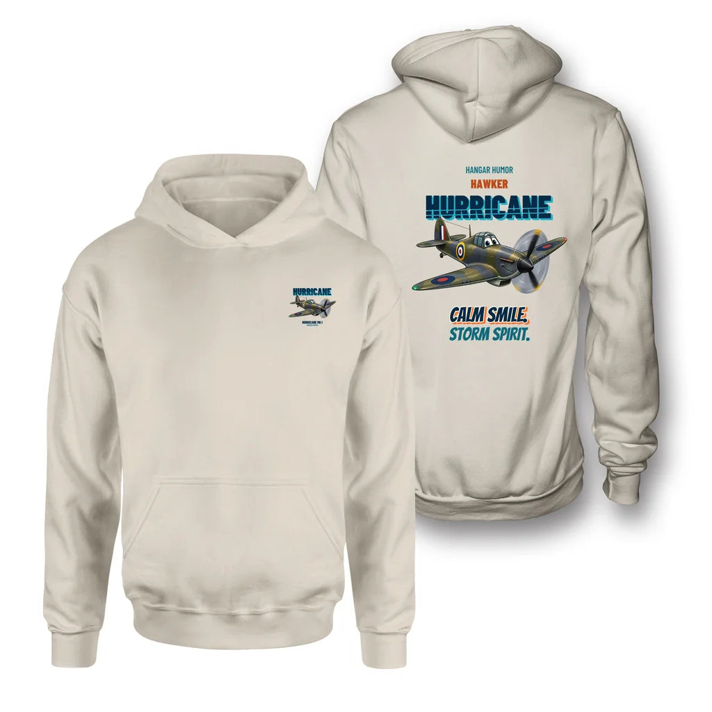 Hawker Hurricane Mk I - Calm smile. Storm spirit. - Double-Side Hoodie design on khaki double side hoodie