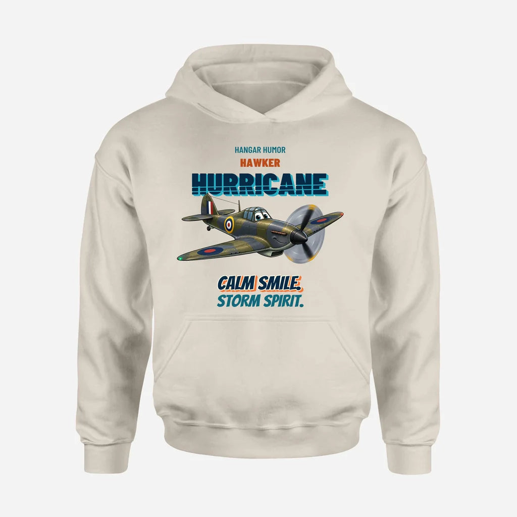 Hawker Hurricane Mk I - Calm smile. Storm spirit. design on khaki hoodie single side