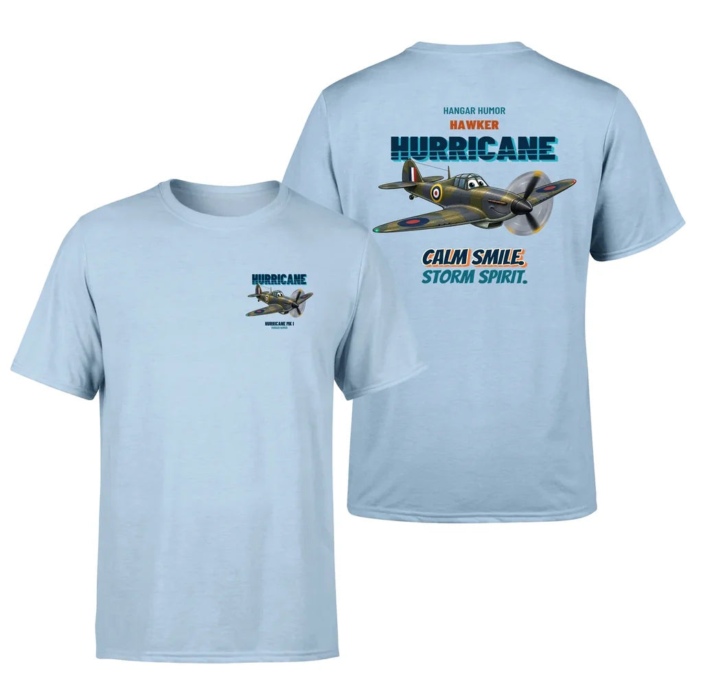 Hawker Hurricane Mk I - Calm smile. Storm spirit. - Double-Side T-Shirt design on lightblue double side t shirt