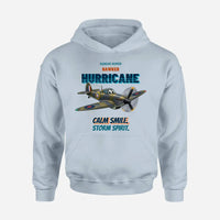 Thumbnail for Hawker Hurricane Mk I - Calm smile. Storm spirit. design on light blue hoodie single side