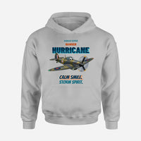 Thumbnail for Hawker Hurricane Mk I - Calm smile. Storm spirit. design on light gray hoodie single side