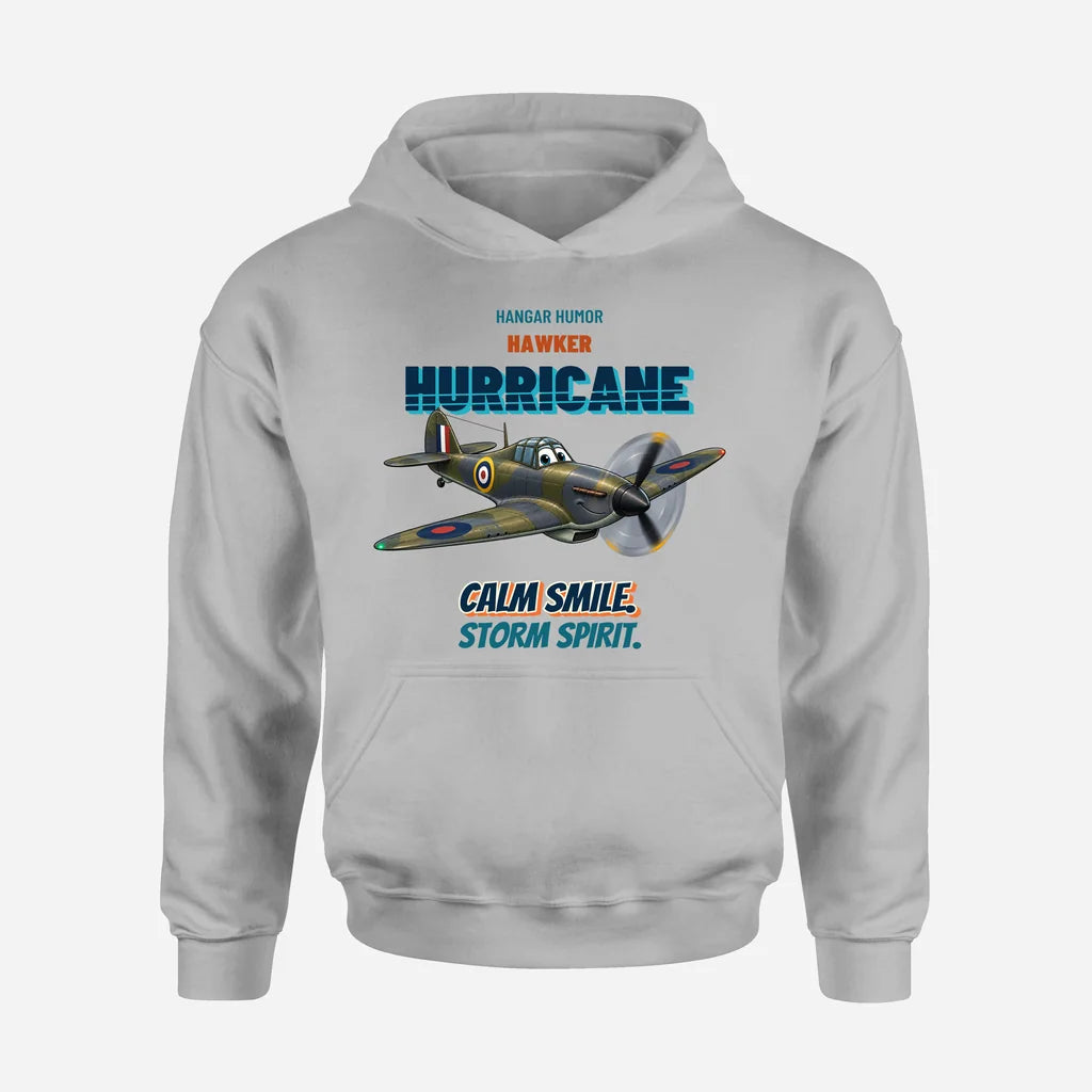 Hawker Hurricane Mk I - Calm smile. Storm spirit. design on light gray hoodie single side