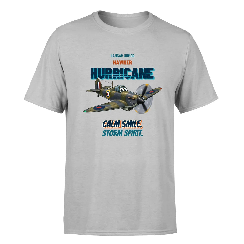 Hawker Hurricane Mk I - Calm smile. Storm spirit. - Premium T-Shirt design on lightgray premium t shirt