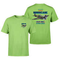 Thumbnail for Hawker Hurricane Mk I - Calm smile. Storm spirit. - Double-Side T-Shirt design on lightgreen double side t shirt