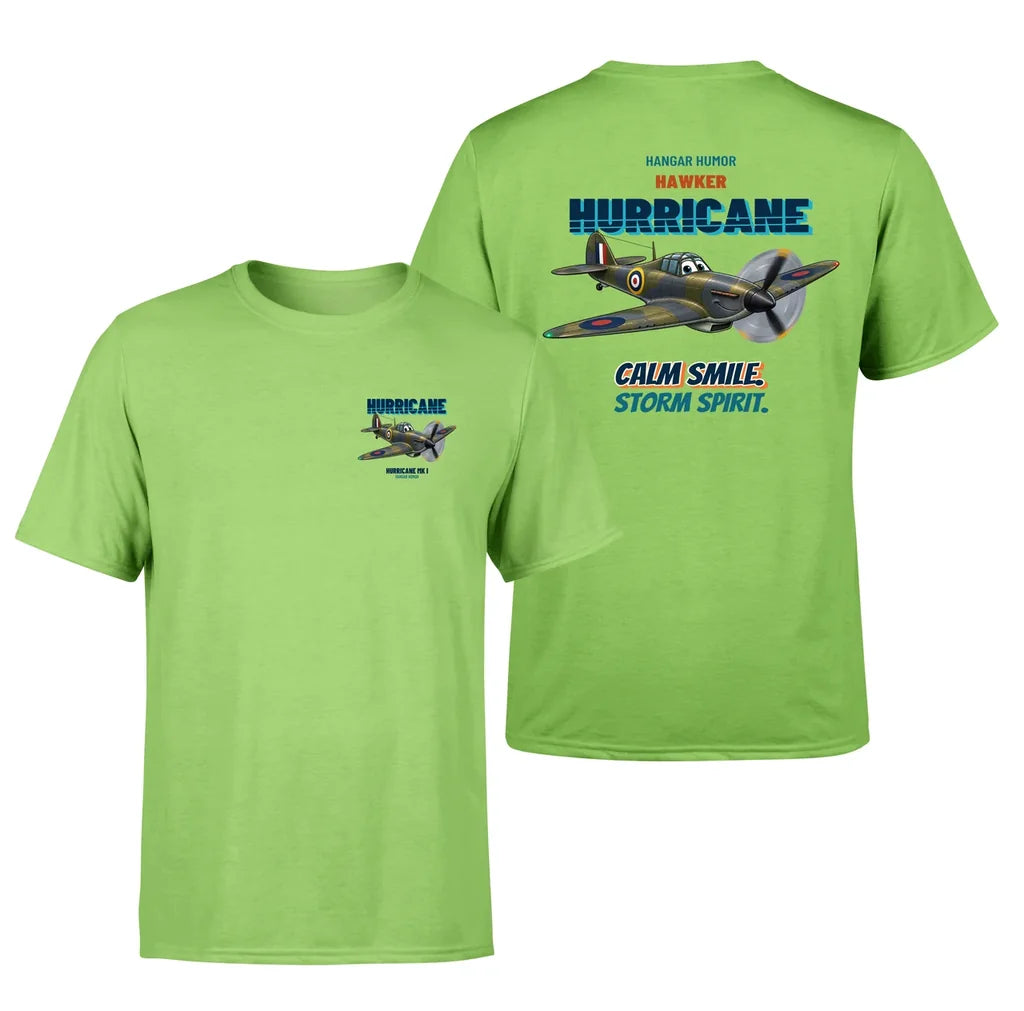 Hawker Hurricane Mk I - Calm smile. Storm spirit. - Double-Side T-Shirt design on lightgreen double side t shirt