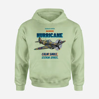 Thumbnail for Hawker Hurricane Mk I - Calm smile. Storm spirit. design on light green hoodie single side