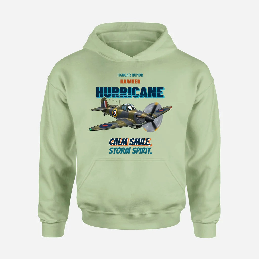 Hawker Hurricane Mk I - Calm smile. Storm spirit. design on light green hoodie single side