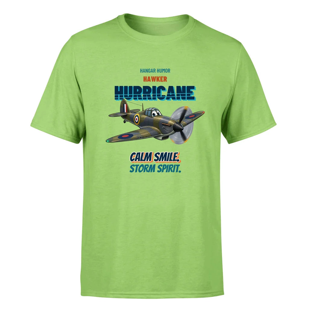Hawker Hurricane Mk I - Calm smile. Storm spirit. - Premium T-Shirt design on lightgreen premium t shirt