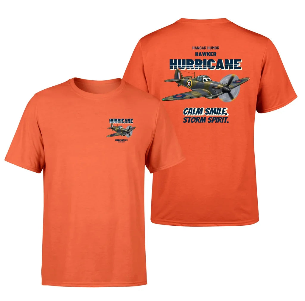 Hawker Hurricane Mk I - Calm smile. Storm spirit. - Double-Side T-Shirt design on orange double side t shirt