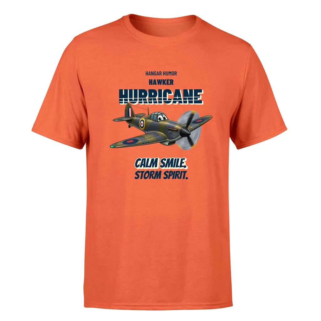 Hawker Hurricane Mk I - Calm smile. Storm spirit. - Premium T-Shirt design on orange premium t shirt
