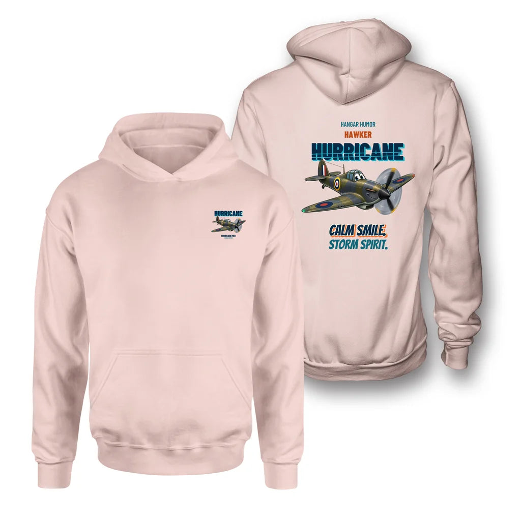 Hawker Hurricane Mk I - Calm smile. Storm spirit. - Double-Side Hoodie design on pink double side hoodie