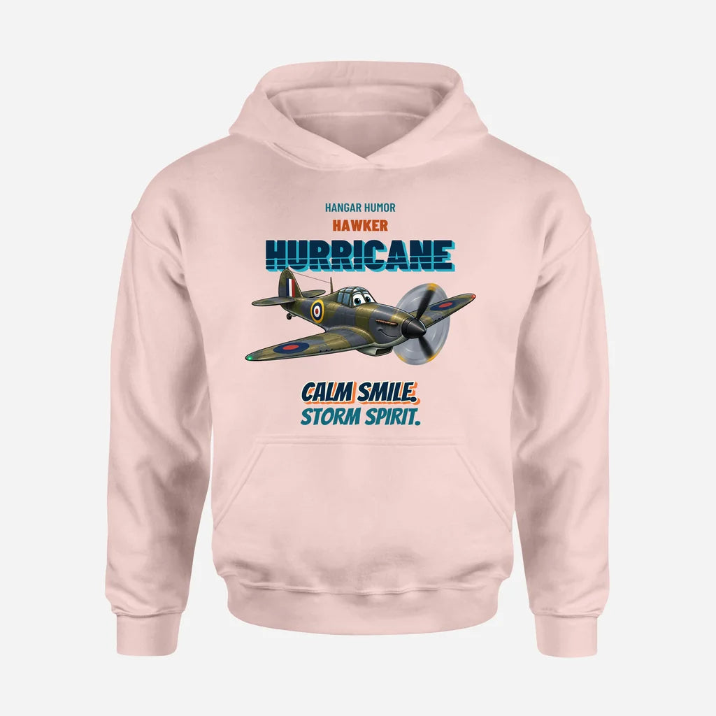 Hawker Hurricane Mk I - Calm smile. Storm spirit. design on pink hoodie single side