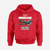 Thumbnail for Hawker Hurricane Mk I - Calm smile. Storm spirit. design on red hoodie single side