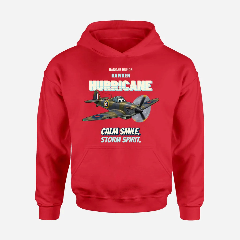 Hawker Hurricane Mk I - Calm smile. Storm spirit. design on red hoodie single side