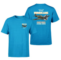 Thumbnail for Hawker Hurricane Mk I - Calm smile. Storm spirit. - Double-Side T-Shirt design on turquoise double side t shirt