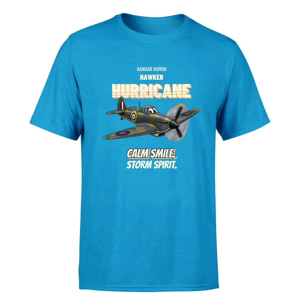 Hawker Hurricane Mk I - Calm smile. Storm spirit. - Premium T-Shirt design on turquoise premium t shirt