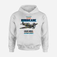 Thumbnail for Hawker Hurricane Mk I - Calm smile. Storm spirit. design on white hoodie single side