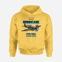 Thumbnail for Hawker Hurricane Mk I - Calm smile. Storm spirit. design on yellow hoodie single side