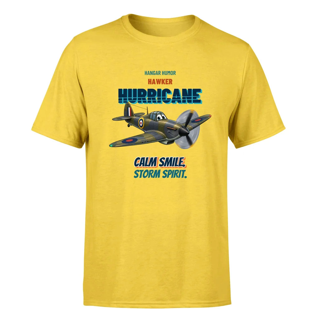 Hawker Hurricane Mk I - Calm smile. Storm spirit. - Premium T-Shirt design on yellow premium t shirt