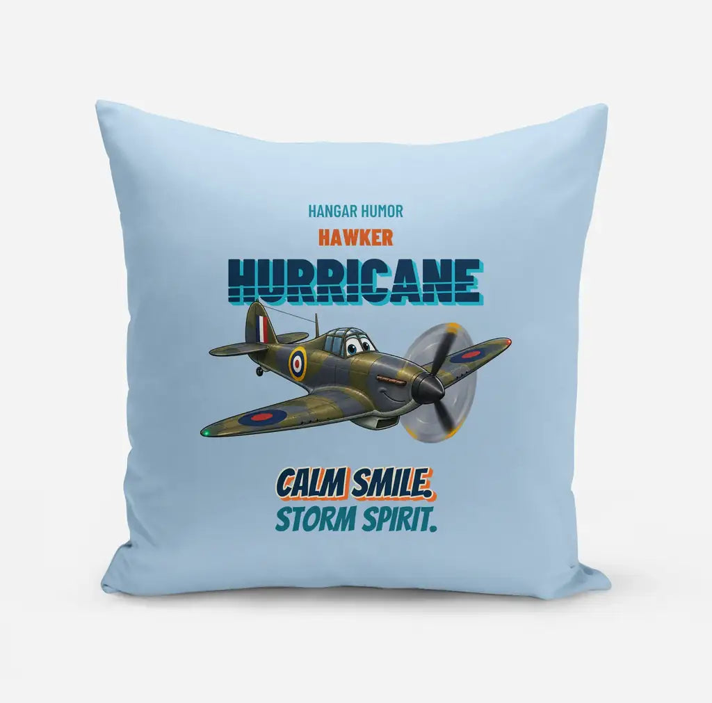Hawker Hurricane Mk I - Calm smile. Storm spirit. design on light blue pillow