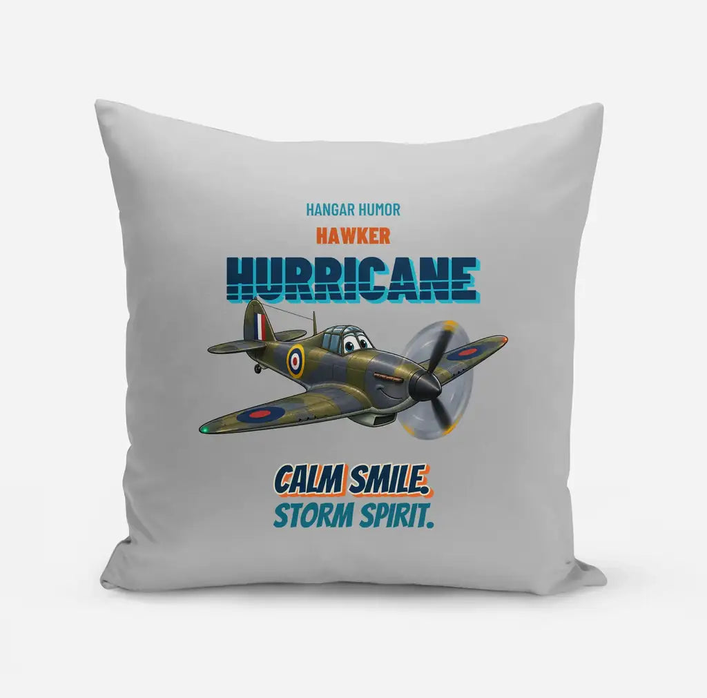 Hawker Hurricane Mk I - Calm smile. Storm spirit. design on light gray pillow