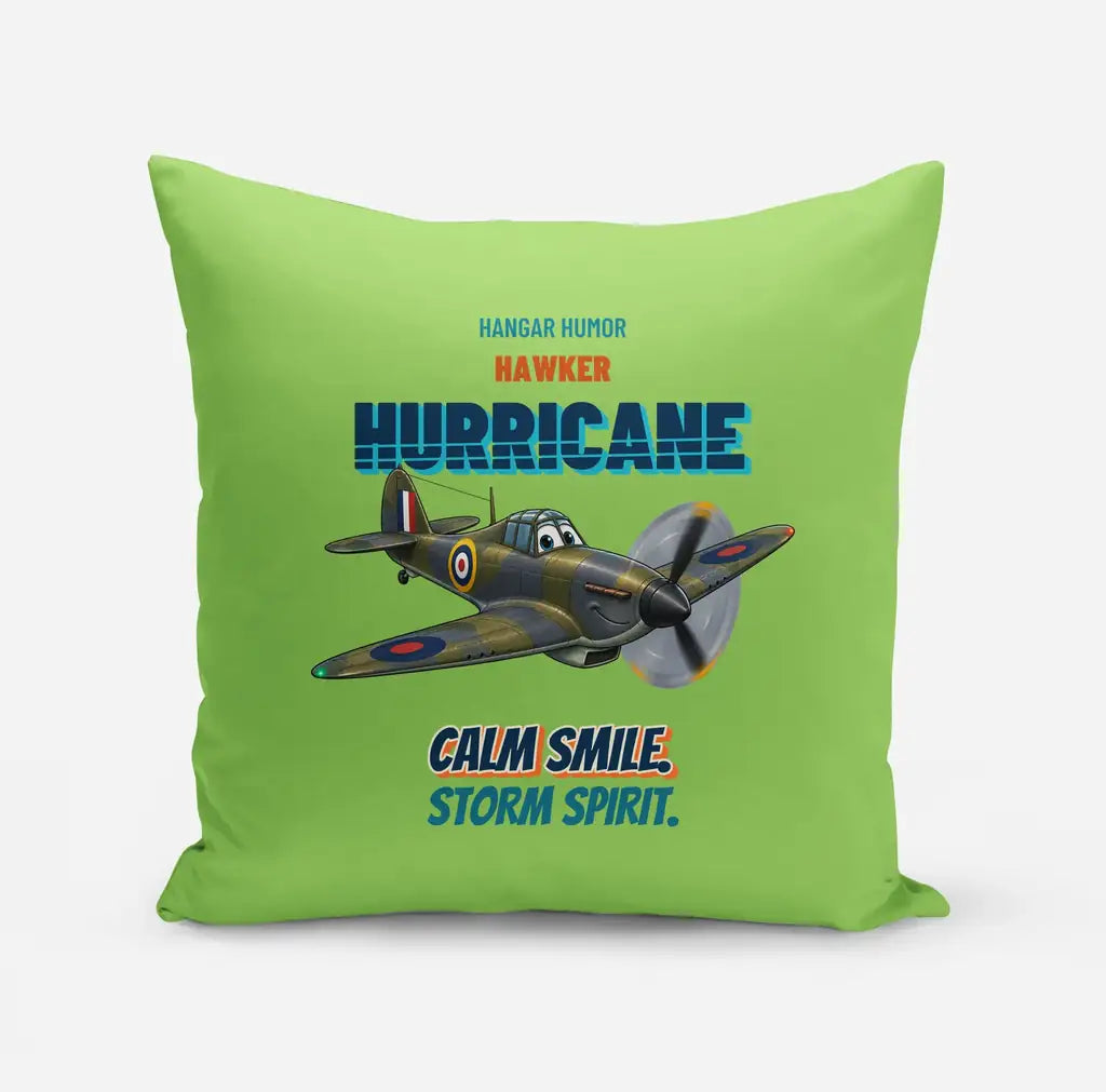 Hawker Hurricane Mk I - Calm smile. Storm spirit. design on light green pillow