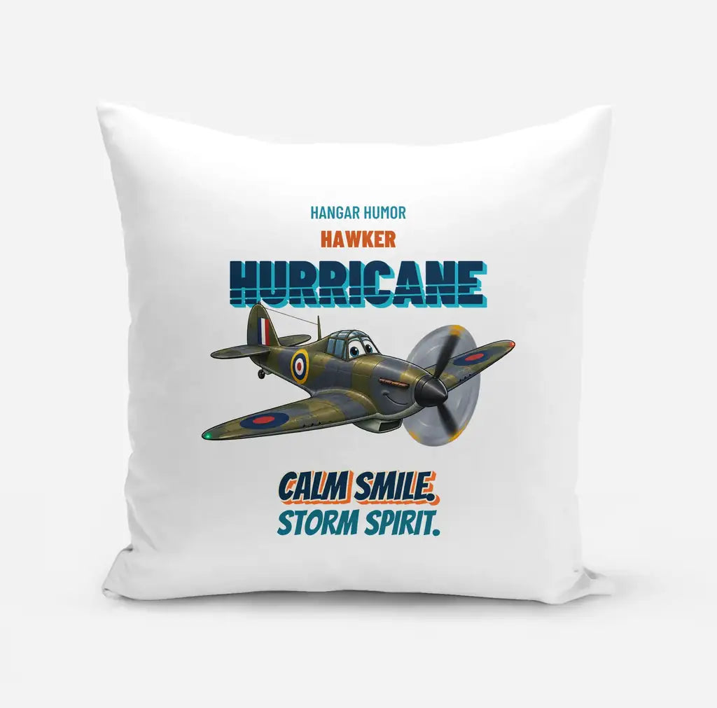 Hawker Hurricane Mk I - Calm smile. Storm spirit. design on white pillow