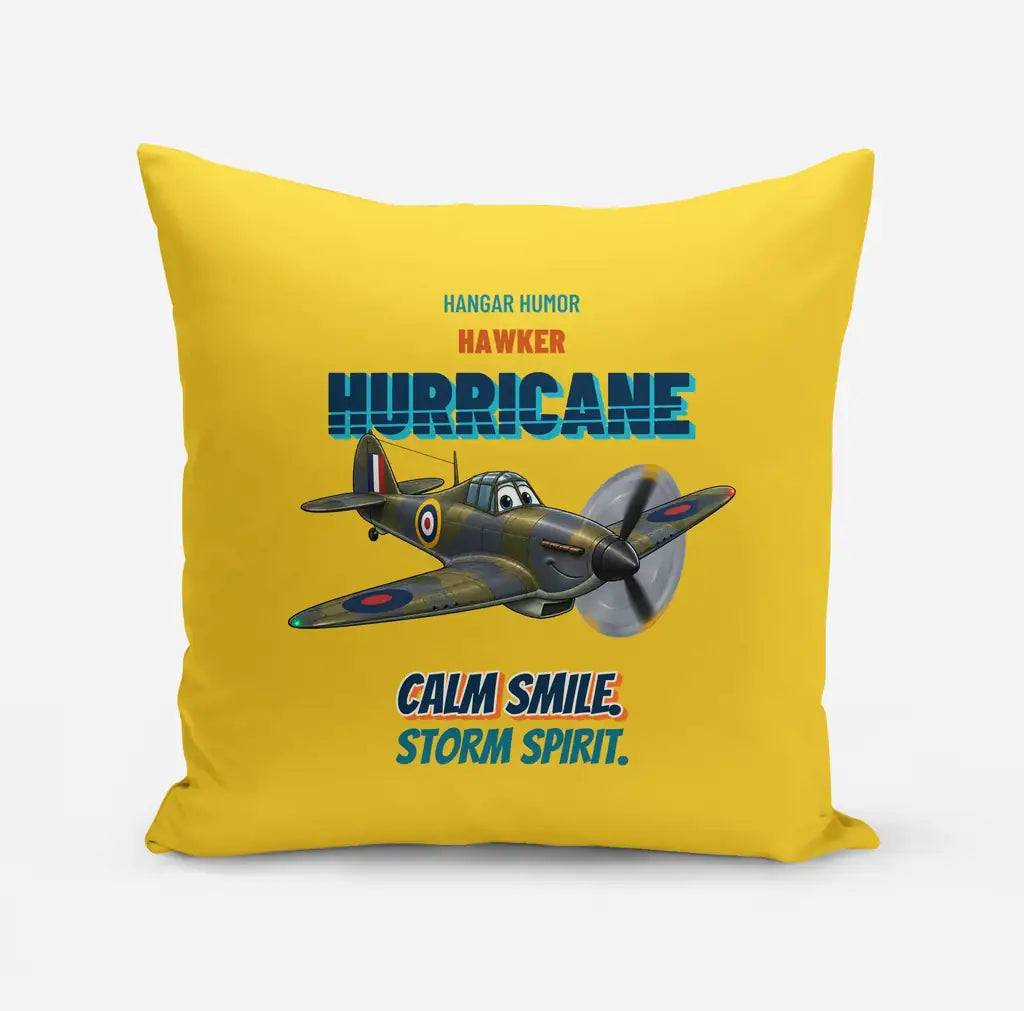 Hawker Hurricane Mk I - Calm smile. Storm spirit. design on yellow pillow